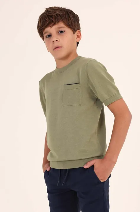 Детская хлопковая футболка Mayoral цвет зелёный однотонная
