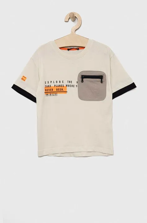 Sisley t-shirt bawełniany dziecięcy kolor beżowy gładki
