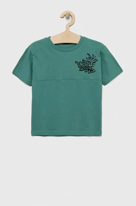 Sisley t-shirt bawełniany dziecięcy kolor zielony z nadrukiem