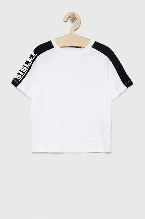 Sisley t-shirt dziecięcy kolor biały z nadrukiem