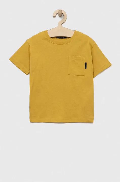 Детска памучна тениска Sisley в жълто с принт