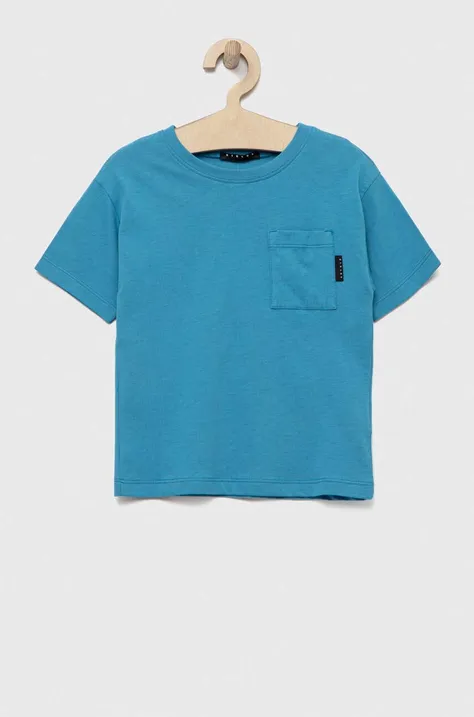 Sisley t-shirt bawełniany dziecięcy kolor niebieski z nadrukiem