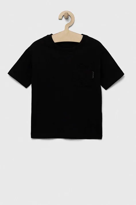 Sisley t-shirt bawełniany dziecięcy kolor czarny z nadrukiem