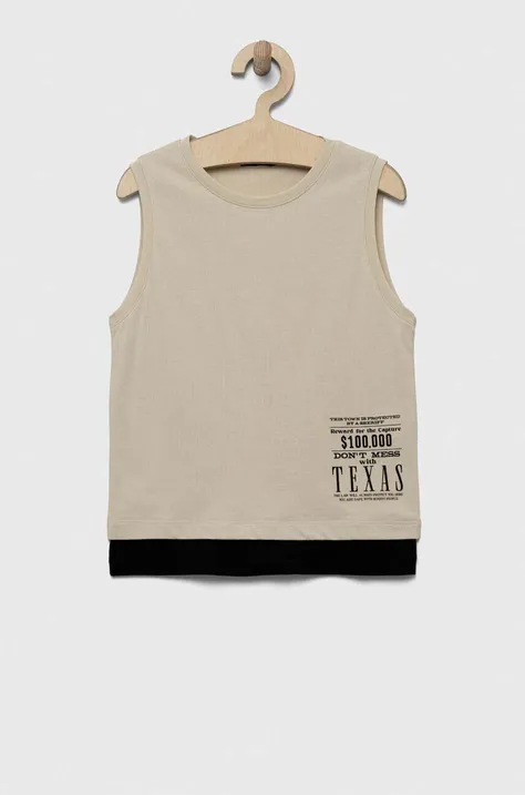 Sisley tricou de bumbac pentru copii culoarea bej, cu imprimeu