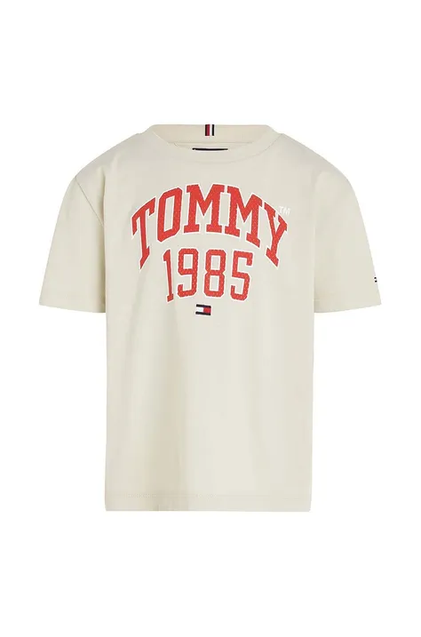Дитяча бавовняна футболка Tommy Hilfiger колір бежевий з принтом