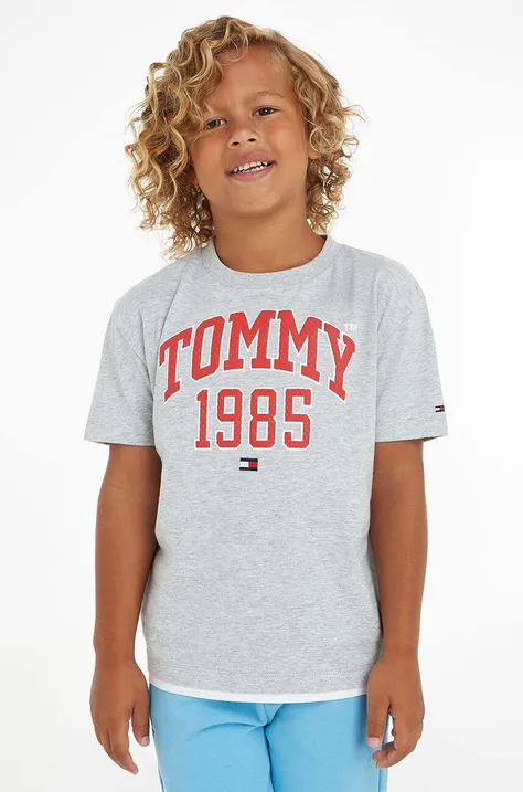 Дитяча бавовняна футболка Tommy Hilfiger колір сірий з принтом