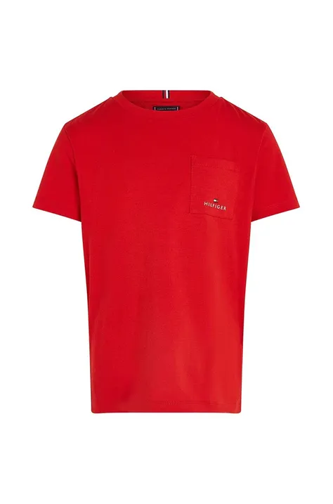 Dječja pamučna majica kratkih rukava Tommy Hilfiger boja: crvena, glatki model