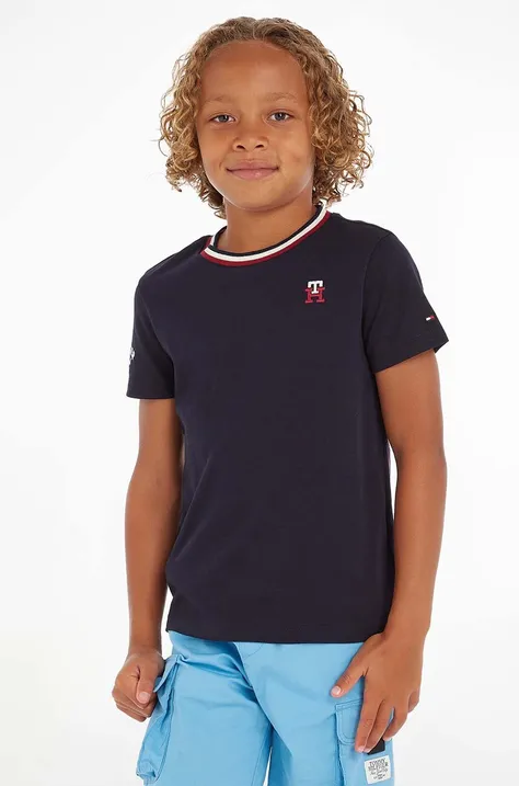 Детская хлопковая футболка Tommy Hilfiger цвет синий с аппликацией