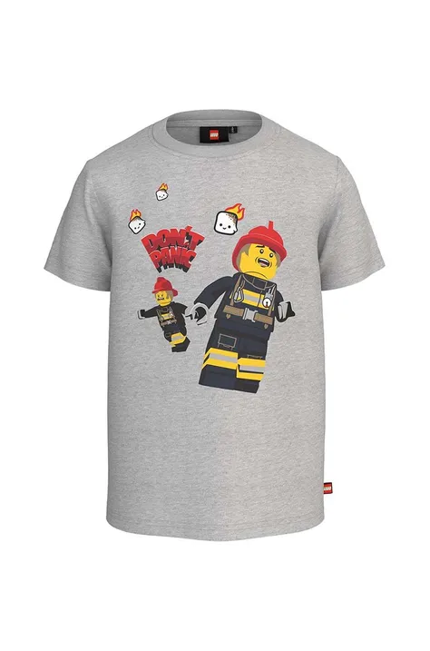 Lego t-shirt bawełniany dziecięcy City kolor szary z nadrukiem