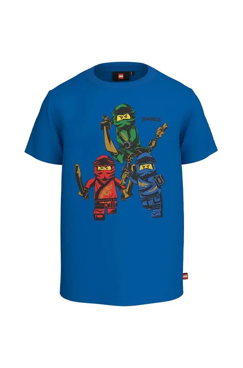 Lego t-shirt bawełniany dziecięcy x Ninjago kolor niebieski z nadrukiem