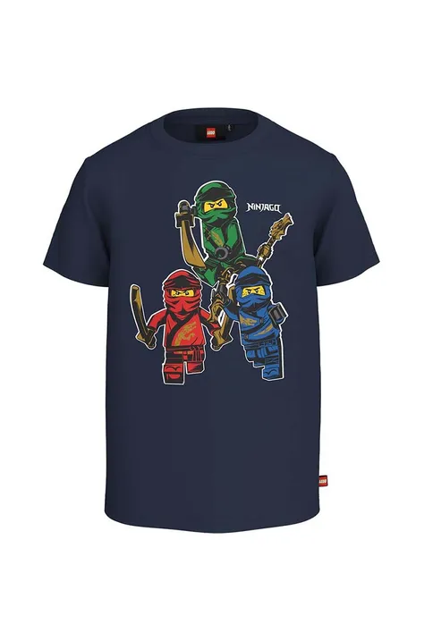 Lego t-shirt bawełniany dziecięcy x Ninjago kolor granatowy z nadrukiem