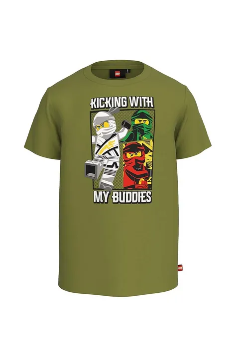 Lego t-shirt bawełniany dziecięcy x Ninjago kolor zielony z nadrukiem