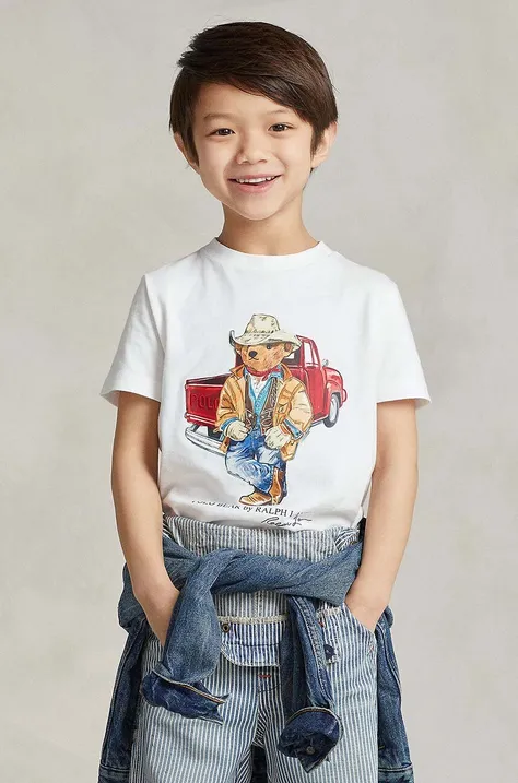 Polo Ralph Lauren t-shirt bawełniany dziecięcy kolor beżowy z nadrukiem