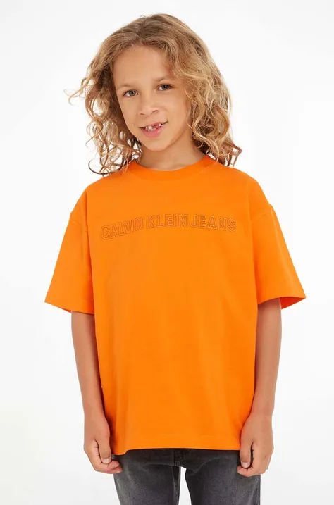 Calvin Klein Jeans tricou copii culoarea portocaliu, neted