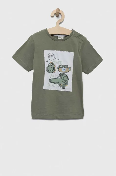 Birba&Trybeyond t-shirt bawełniany niemowlęcy kolor zielony z aplikacją