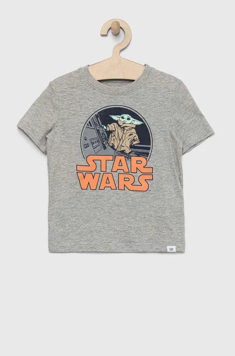 Dječja pamučna majica kratkih rukava GAP x Star Wars boja: siva, s tiskom
