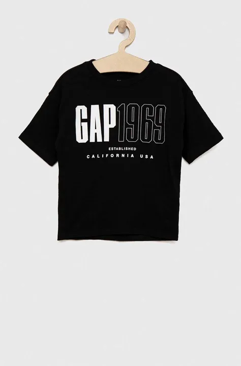 GAP t-shirt bawełniany dziecięcy kolor czarny z nadrukiem