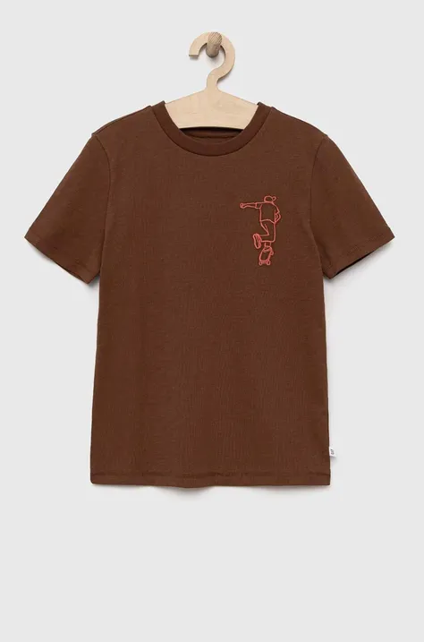 Παιδικό βαμβακερό μπλουζάκι GAP χρώμα: καφέ