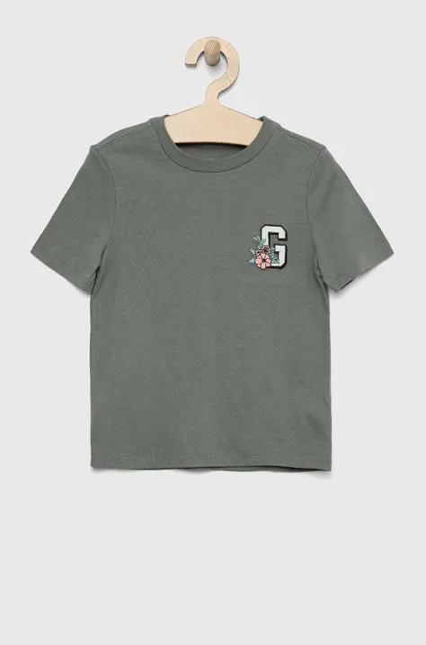 GAP t-shirt bawełniany dziecięcy kolor zielony z aplikacją