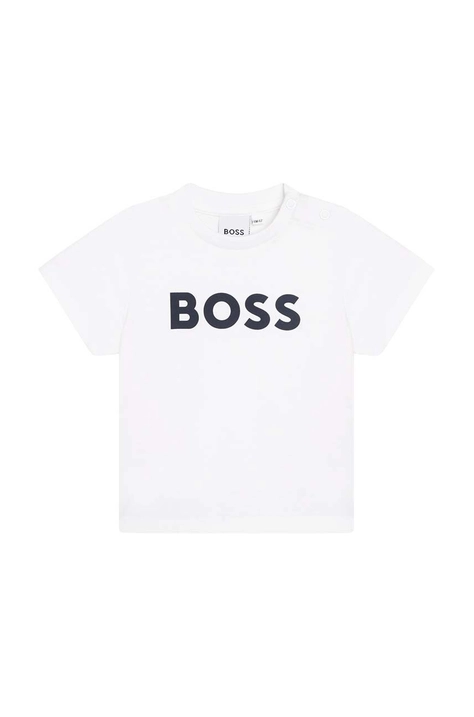 BOSS t-shirt bawełniany dziecięcy kolor biały z nadrukiem