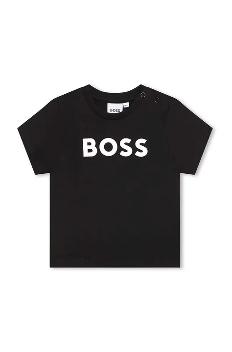 Παιδικό βαμβακερό μπλουζάκι BOSS χρώμα: μαύρο