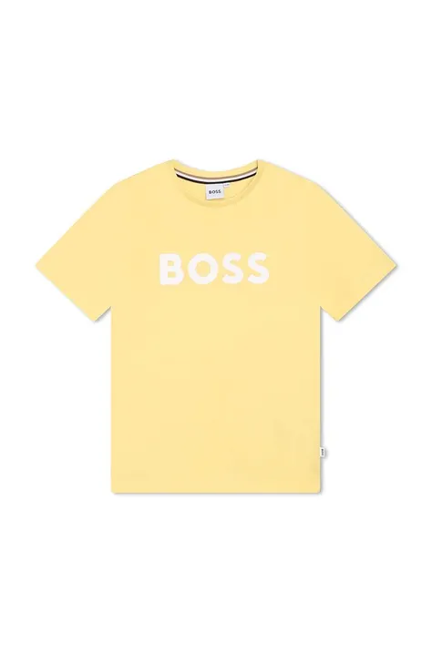 Detské bavlnené tričko BOSS žltá farba, s potlačou