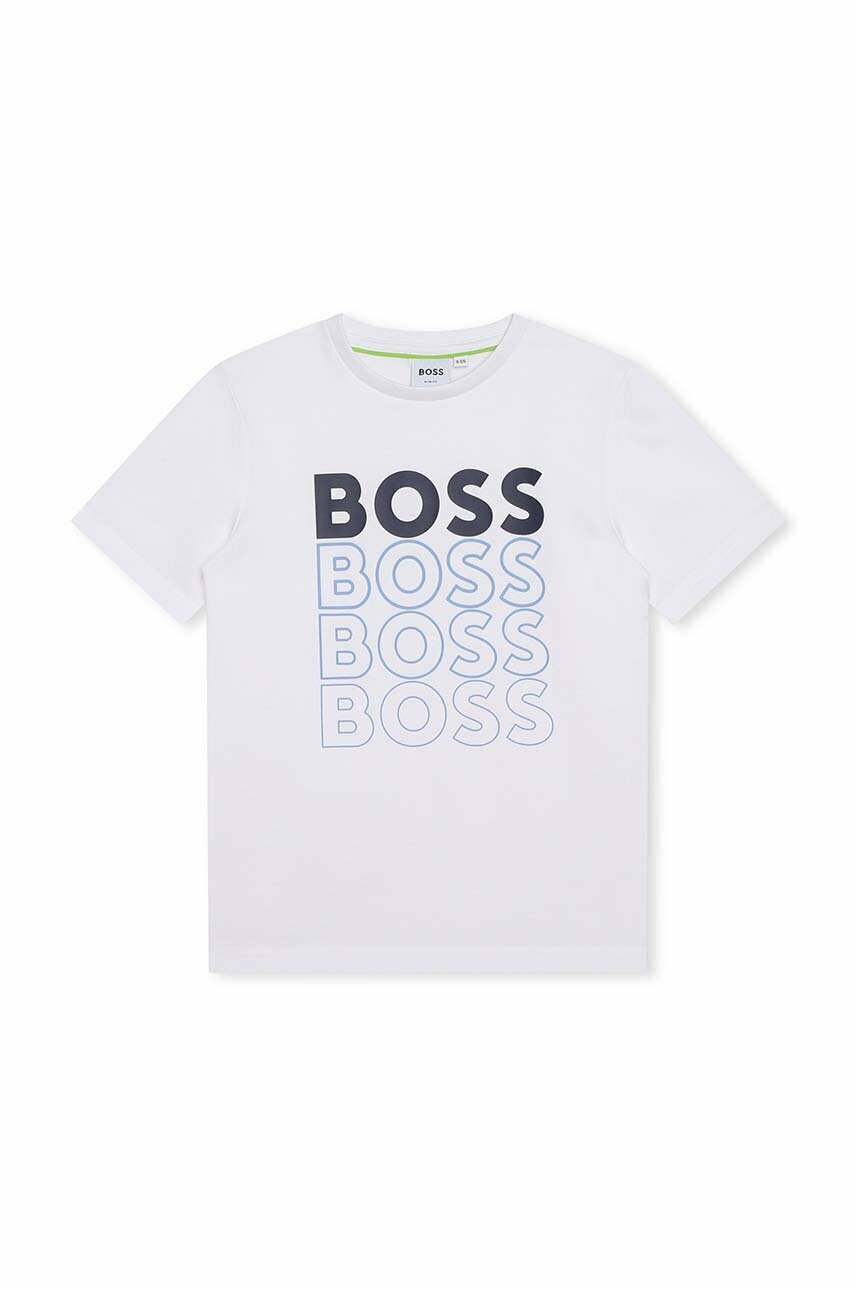 BOSS t-shirt bawełniany dziecięcy kolor biały z nadrukiem