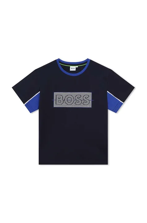 BOSS tricou copii culoarea albastru marin, cu imprimeu