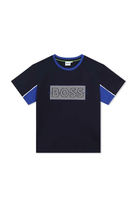 BOSS t-shirt dziecięcy kolor granatowy z nadrukiem