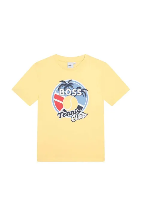 BOSS t-shirt bawełniany dziecięcy kolor żółty z nadrukiem