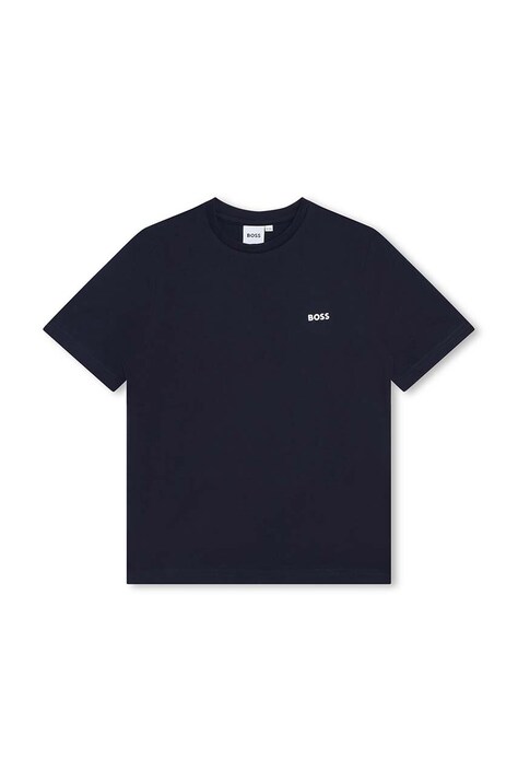 BOSS t-shirt bawełniany dziecięcy kolor granatowy gładki