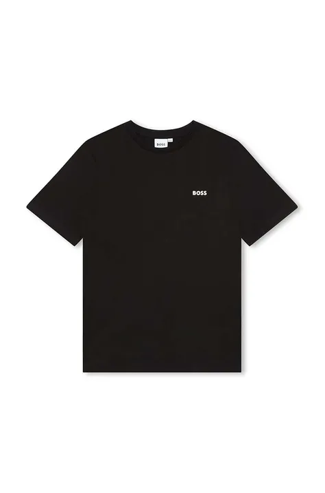 Детская хлопковая футболка BOSS цвет чёрный однотонная