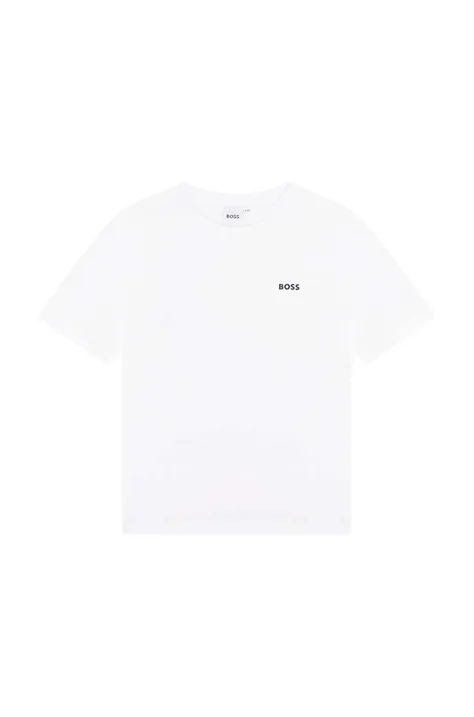 Детская хлопковая футболка BOSS цвет белый однотонная