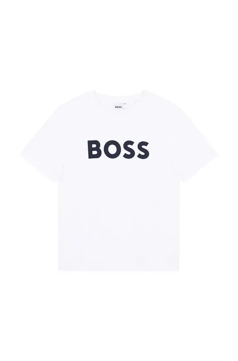 Дитяча бавовняна футболка BOSS колір білий з принтом