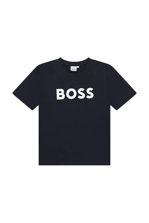 BOSS t-shirt bawełniany dziecięcy kolor granatowy z nadrukiem