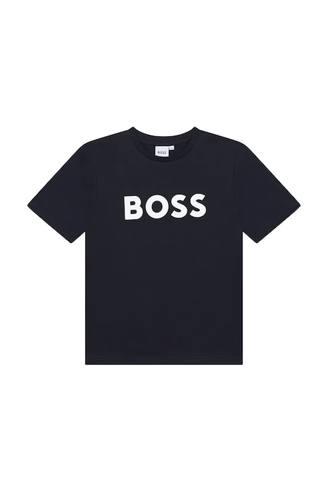 Детская хлопковая футболка BOSS цвет синий с принтом
