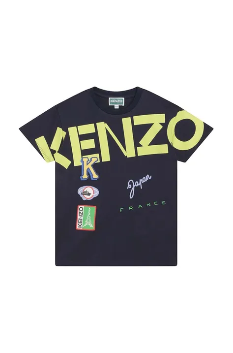Otroška bombažna kratka majica Kenzo Kids mornarsko modra barva