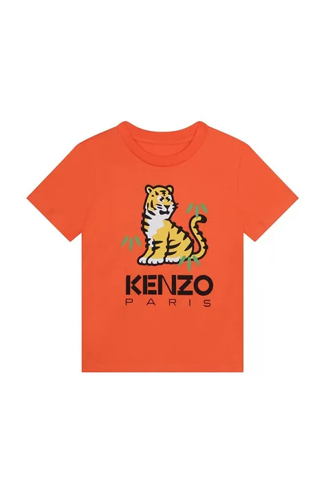 Дитяча бавовняна футболка Kenzo Kids колір помаранчевий з принтом