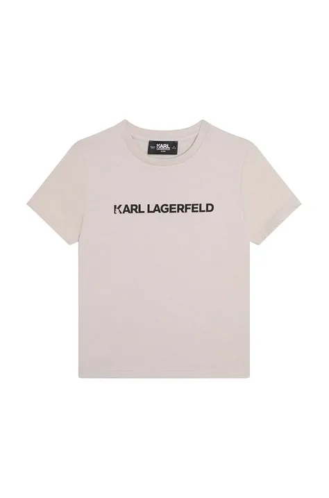 Detské bavlnené tričko Karl Lagerfeld béžová farba, s potlačou