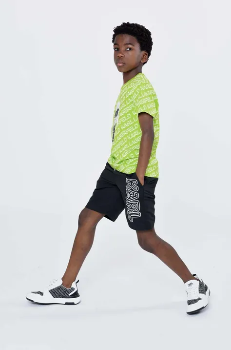 Дитяча бавовняна футболка Karl Lagerfeld колір зелений візерунок