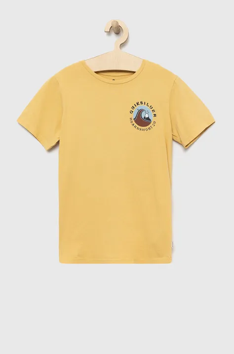 Detské bavlnené tričko Quiksilver žltá farba, s potlačou