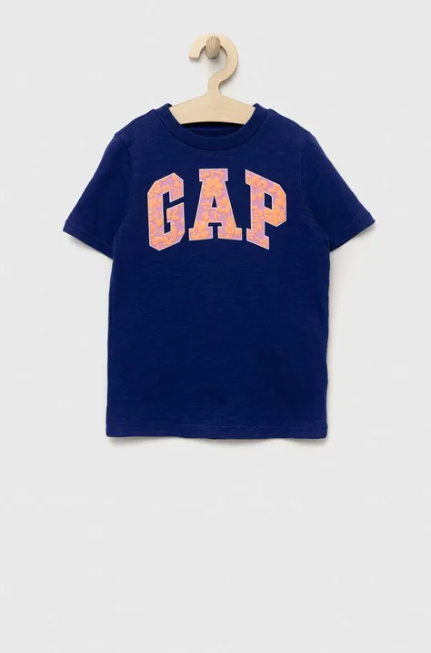 Otroška bombažna kratka majica GAP mornarsko modra barva