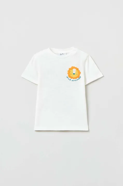 OVS t-shirt bawełniany niemowlęcy kolor biały z nadrukiem