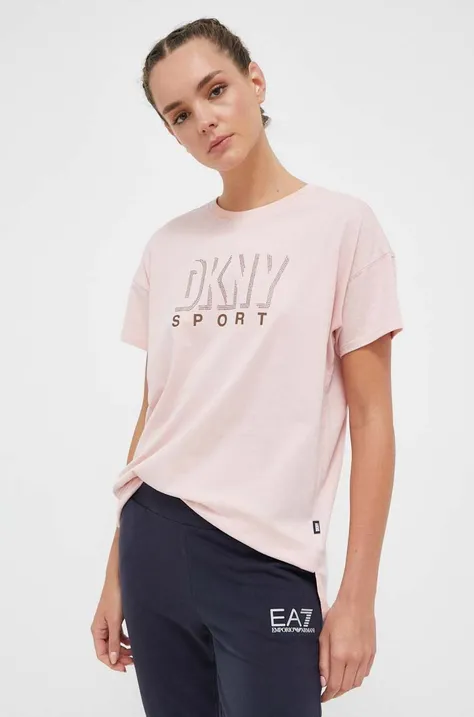 Bombažna kratka majica Dkny roza barva