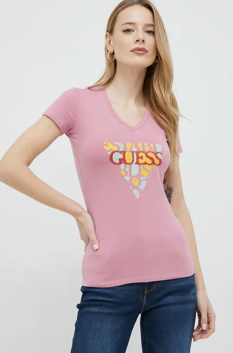 Μπλουζάκι Guess χρώμα: ροζ