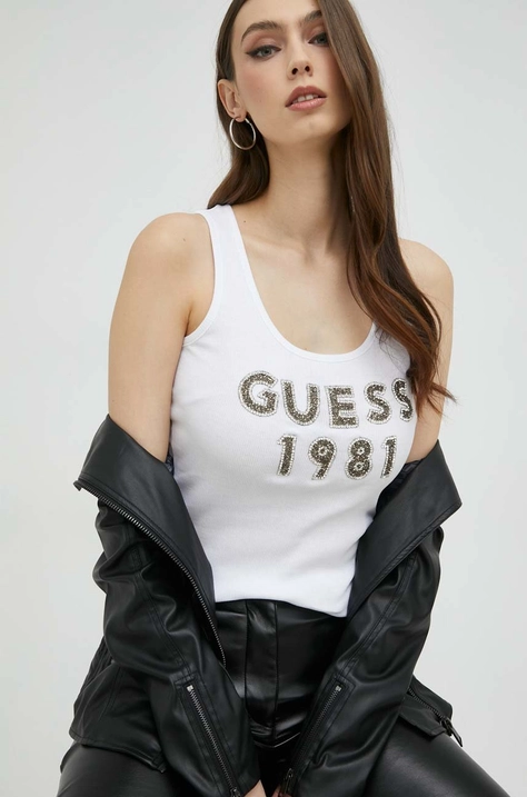 Βαμβακερό Top Guess χρώμα: άσπρο