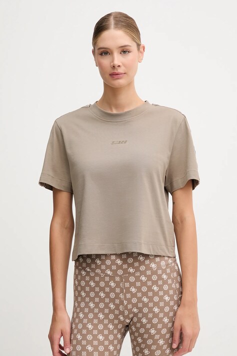 Bavlnené tričko Guess BRITNEY dámske, fialová farba, V3RI08 I3Z14