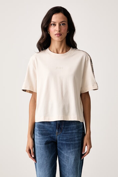 Guess T-shirt γυναικείο βαμβακερό BRITNEY μπεζ V3RI08 I3Z14