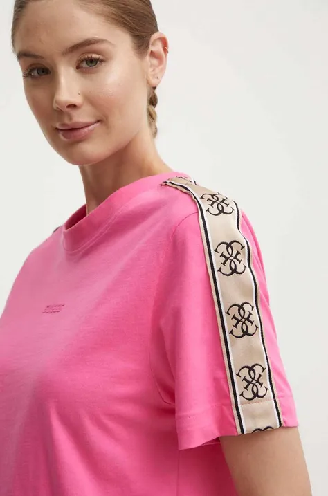 Guess t-shirt bawełniany BRITNEY damski kolor różowy V3RI08 I3Z14