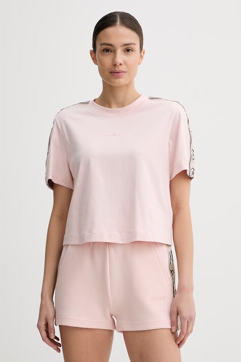 Guess t-shirt bawełniany BRITNEY damski kolor różowy V3RI08 I3Z14